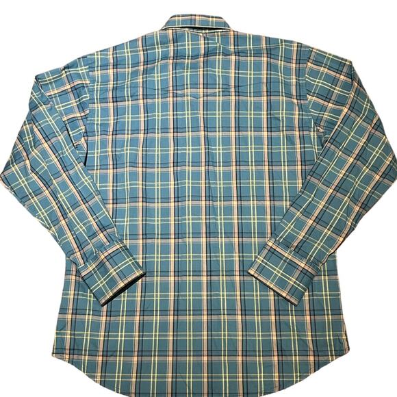 Wrangler Mens Large Long Sleeve Turquoise Plaid Pearl Snap Shirt - Picture 2 of 5